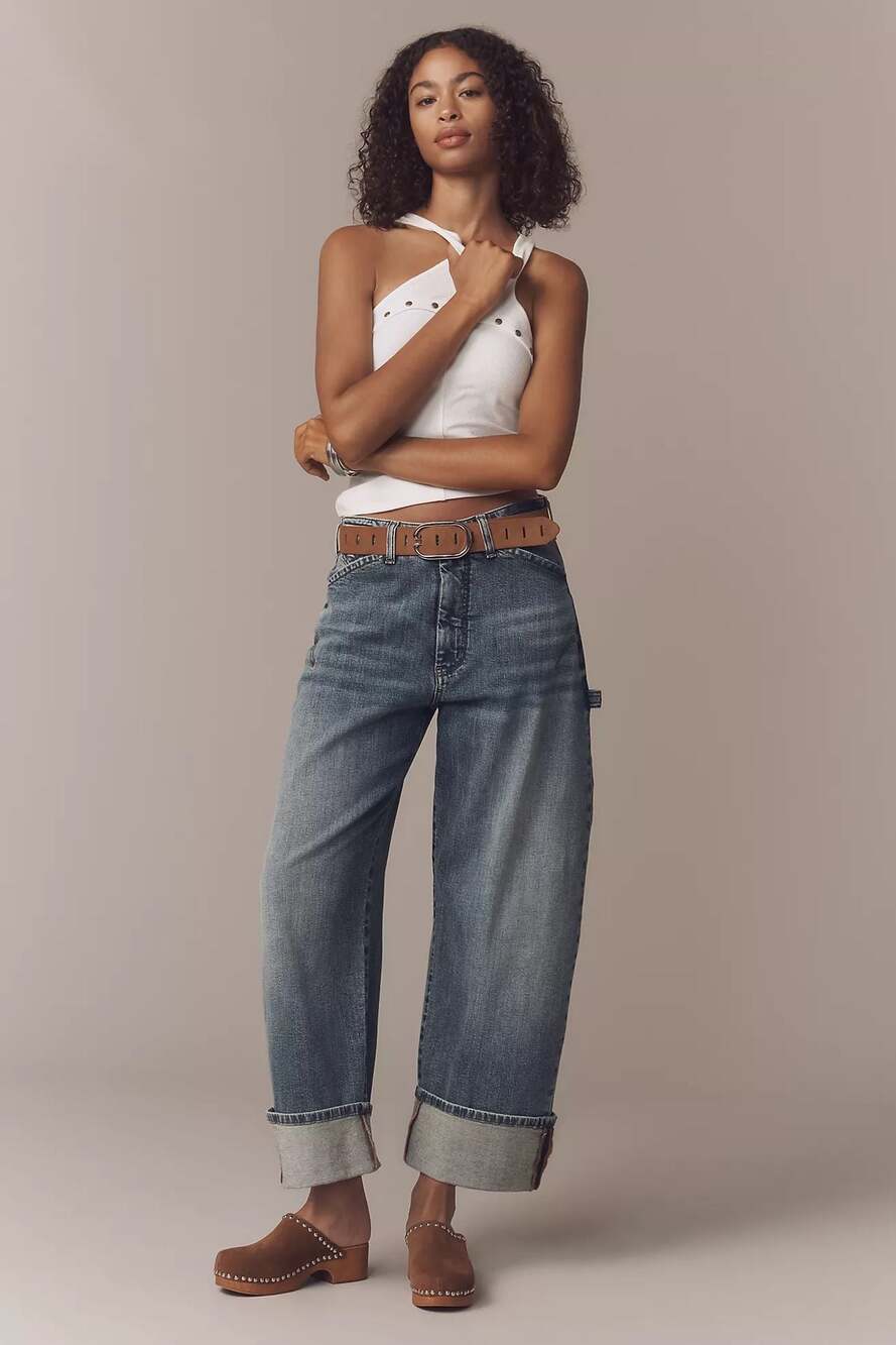 Pilcro Kayden High-Rise Wide-Leg Jeans in Medium Blue Wash